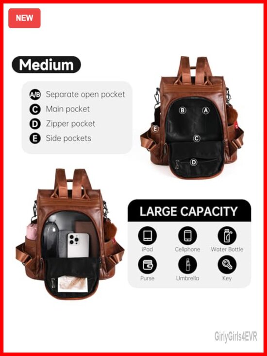 PU Leather Anti-theft Backpack Purse 3-in-1 Travel Shoulder Bag